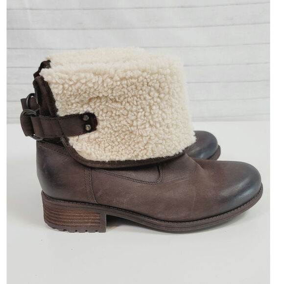 UGG ALDON STOUT WATER RESISTANT SHEARLING LINED ANKLE BOOTS IN BROWN, SZ 8 - Picture 4 of 16